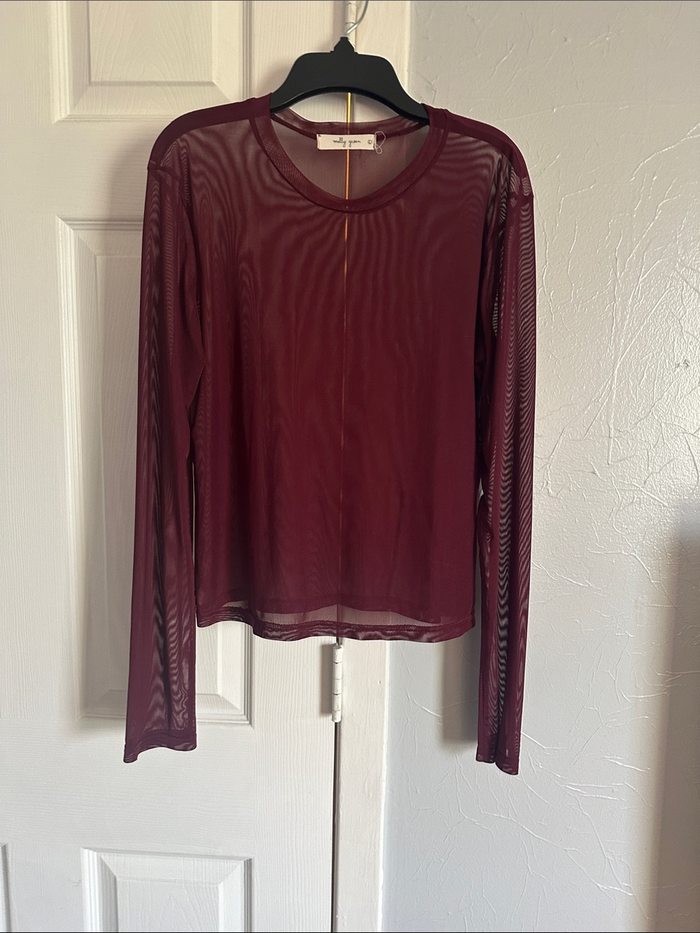 Sheer Long Sleeve Mesh Tee in Burgundy - MINKPINK